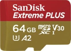 SanDisk Extreme Plus MicroSDXC 64GB 200MB/s A2 C10 V30 UHS-I U3 + SD