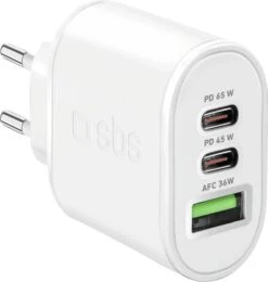SBS 65 WATT ULTRA FAST CHARGER 2xUSB2C/1xUSB-A - Weiss